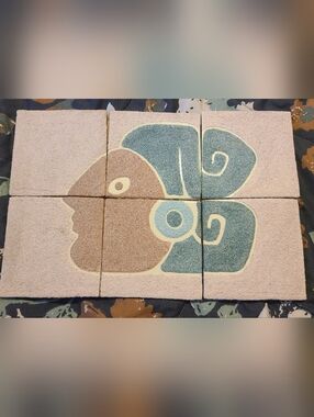 Vintage MCM 6-Panel Sand Art Wall Plaque – Mayan/Aztec Inspired Tribal Design